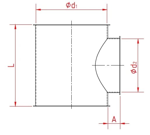 Vamzdis mėginiui paimti d200/200/150/1,5mm, 90°, dažytas