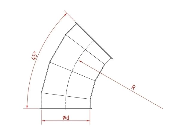 Alkūnė d560mm/2mm/45°, R=2D, cinkuota