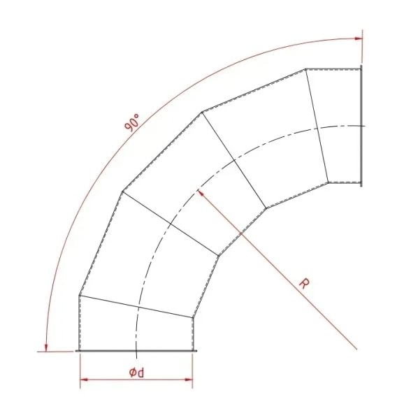 Alkūnė d450mm/2mm/90°, R=2D, dažyta
