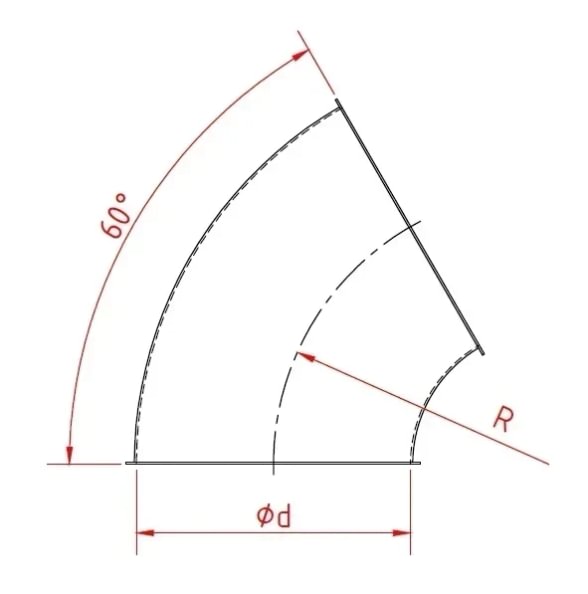 Alkūnė d175mm/2mm/60°, R=1D, dažyta
