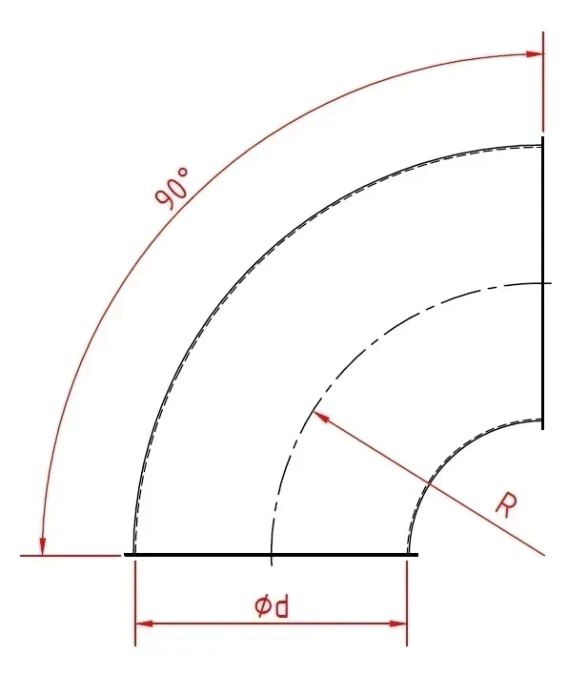 Alkūnė d120mm/1,5mm/90°, R=1D, dažyta