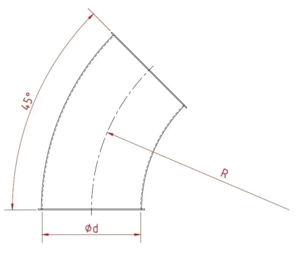 Alkūnė d100mm/2mm/45°, R=2D, cinkuota