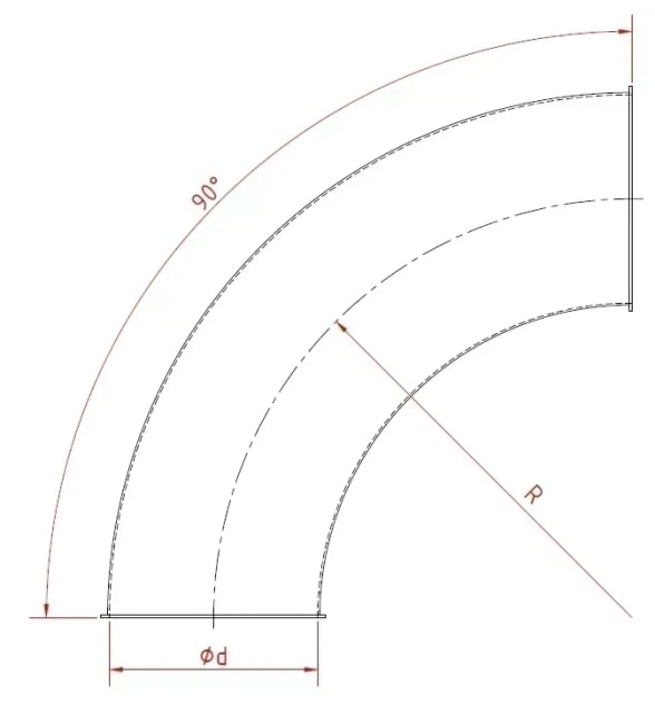 Alkūnė d120mm/1,5mm/90°, R=2D, dažyta