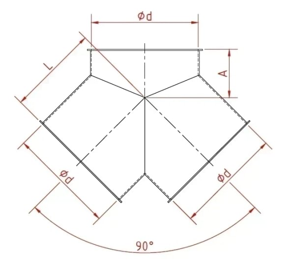 Trišakis simetrinis d200/200/200/3mm, 90°, dažytas
