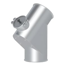 Dead box DN 200 x 3 mm, 45°, 1.0330, powder-coated with inspection opening, baffle plate with wear protection made of special polyurethane