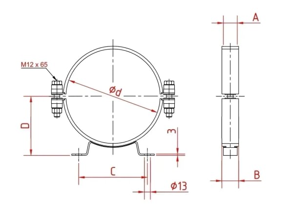 Laikiklis vamzdžiui su auselėmis d120mm, nerūdijančio plieno