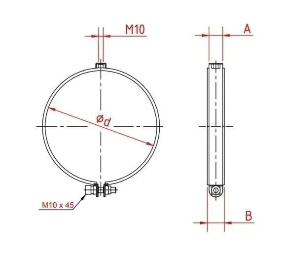 Laikiklis vamzdžiui d150mm, M10, cinkuotas