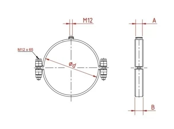 Laikiklis vamzdžiui d150mm, M10, cinkuotas