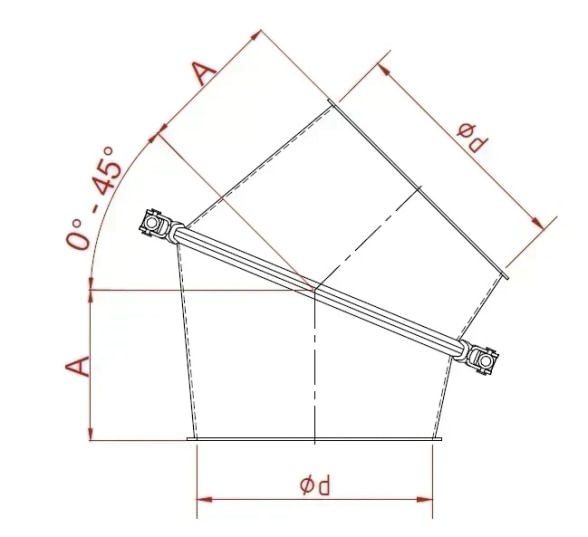 Alkūnė reguliuojama d100mm/2mm/0-45°, dažyta