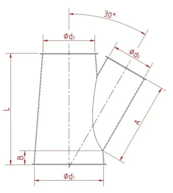 Trišakis asimetrinis d280/224/200/2mm, 30°, dažytas