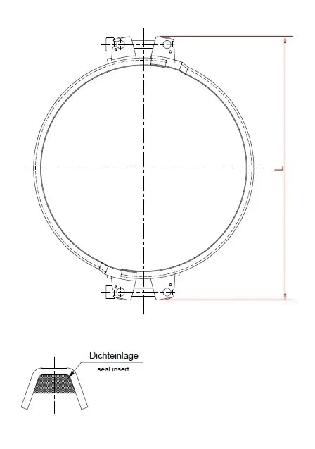 Clamping ring for DN 100 x 1,5 mm, 1.0330, electrolytically galvanized with seal insert