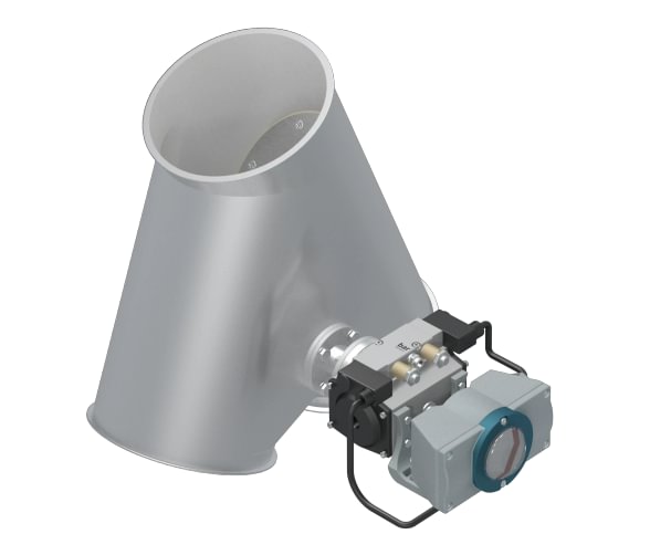 Skirstytuvas dviejų krypčių asimetrinis pneumatinis d400/2mm, 45°, nerūdijančio plieno