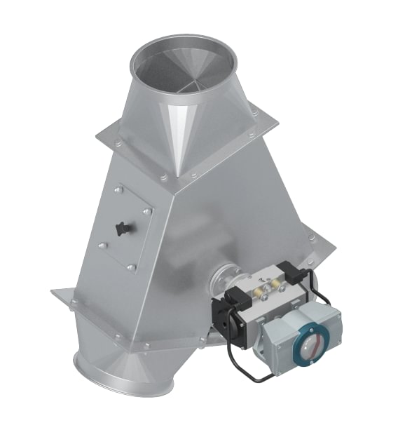 Skirstytuvas dviejų krypčių simetrinis pneumatinis d200/3mm, 45°, dažytas