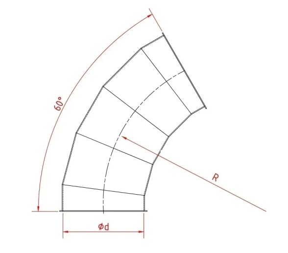 Alkūnė d450mm/1,5mm/60°, R=2D, dažyta